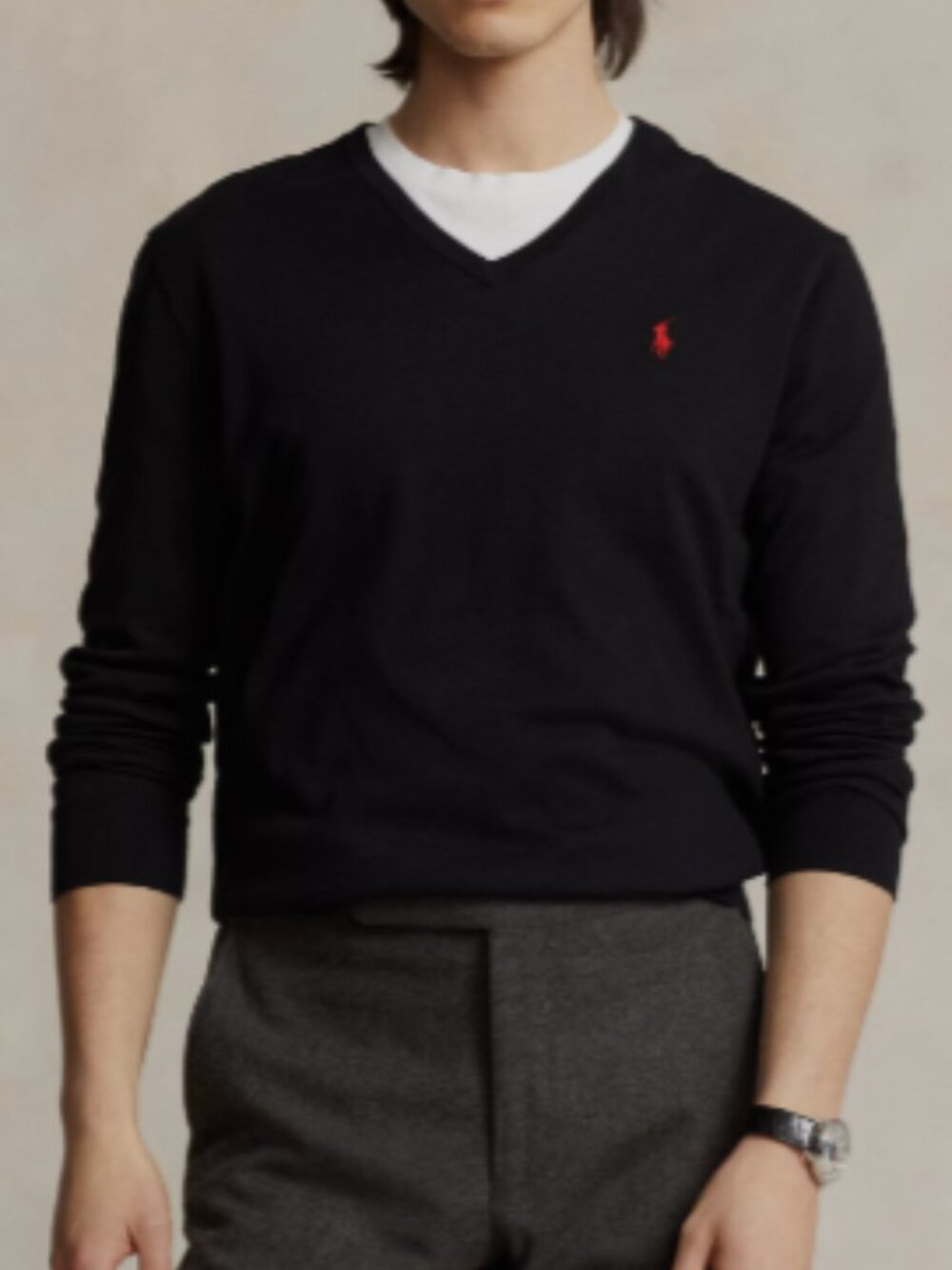 Polo by Ralph Lauren Navy V-Neck Sweater with Red Pony Size L Pima Cotton Preppy